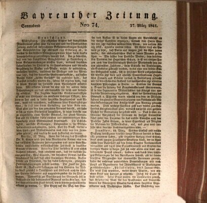 Bayreuther Zeitung Samstag 27. März 1841