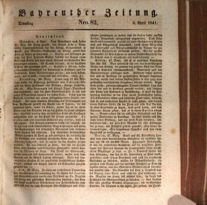 Bayreuther Zeitung Dienstag 6. April 1841