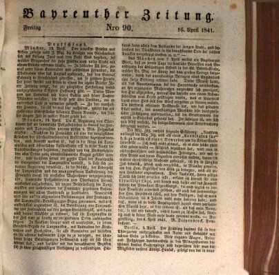 Bayreuther Zeitung Freitag 16. April 1841