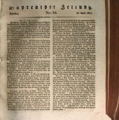 Bayreuther Zeitung Dienstag 20. April 1841