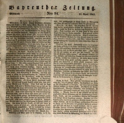 Bayreuther Zeitung Mittwoch 21. April 1841