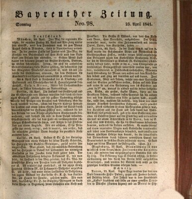 Bayreuther Zeitung Sonntag 25. April 1841