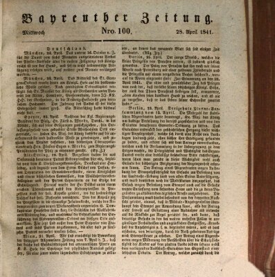 Bayreuther Zeitung Mittwoch 28. April 1841