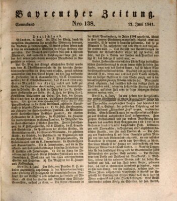 Bayreuther Zeitung Samstag 12. Juni 1841