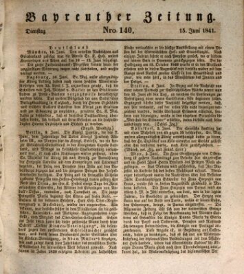 Bayreuther Zeitung Dienstag 15. Juni 1841