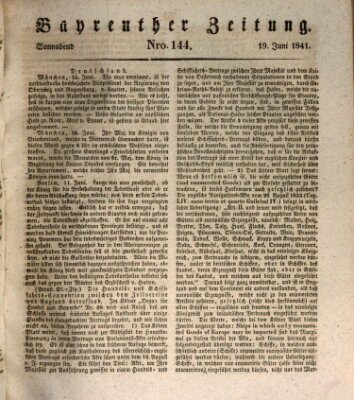 Bayreuther Zeitung Samstag 19. Juni 1841