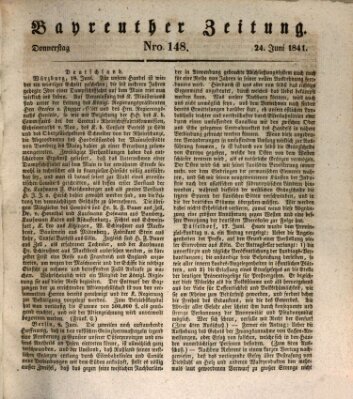 Bayreuther Zeitung Donnerstag 24. Juni 1841