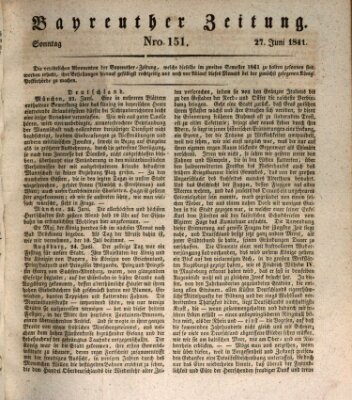 Bayreuther Zeitung Sonntag 27. Juni 1841