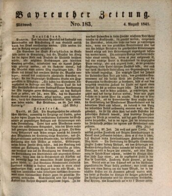 Bayreuther Zeitung Mittwoch 4. August 1841