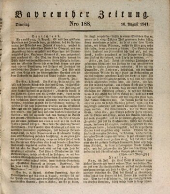 Bayreuther Zeitung Dienstag 10. August 1841