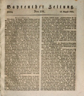 Bayreuther Zeitung Freitag 13. August 1841