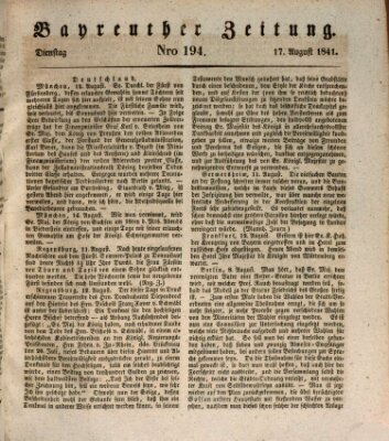 Bayreuther Zeitung Dienstag 17. August 1841