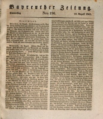 Bayreuther Zeitung Donnerstag 19. August 1841