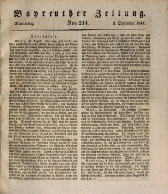 Bayreuther Zeitung Donnerstag 9. September 1841