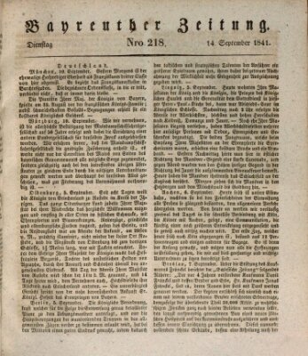 Bayreuther Zeitung Dienstag 14. September 1841