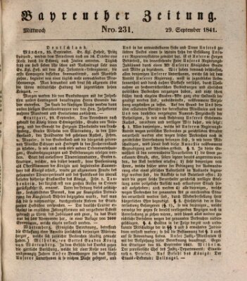 Bayreuther Zeitung Mittwoch 29. September 1841