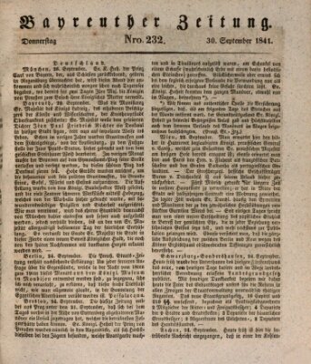 Bayreuther Zeitung Donnerstag 30. September 1841