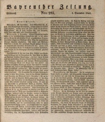 Bayreuther Zeitung Mittwoch 1. Dezember 1841