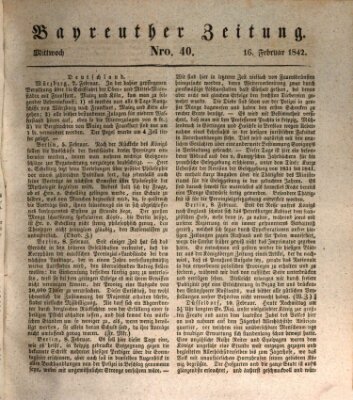 Bayreuther Zeitung Mittwoch 16. Februar 1842