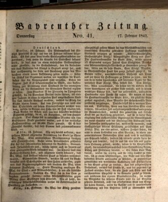 Bayreuther Zeitung Donnerstag 17. Februar 1842