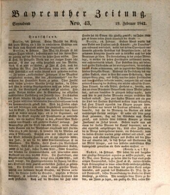 Bayreuther Zeitung Samstag 19. Februar 1842