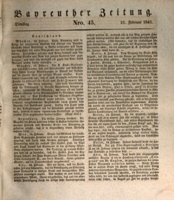Bayreuther Zeitung Dienstag 22. Februar 1842
