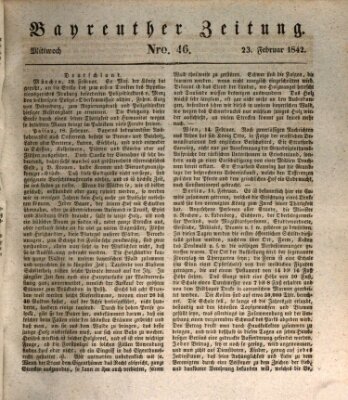 Bayreuther Zeitung Mittwoch 23. Februar 1842