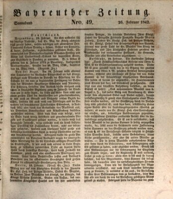 Bayreuther Zeitung Samstag 26. Februar 1842