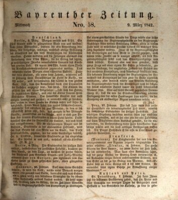 Bayreuther Zeitung Mittwoch 9. März 1842