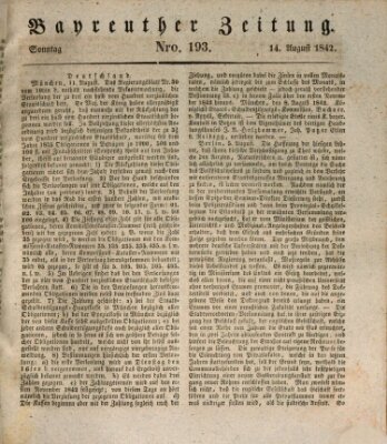 Bayreuther Zeitung Sonntag 14. August 1842