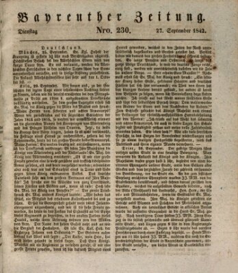 Bayreuther Zeitung Dienstag 27. September 1842