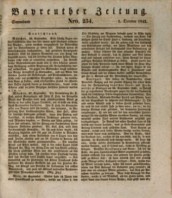 Bayreuther Zeitung Samstag 1. Oktober 1842