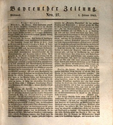 Bayreuther Zeitung Mittwoch 1. Februar 1843