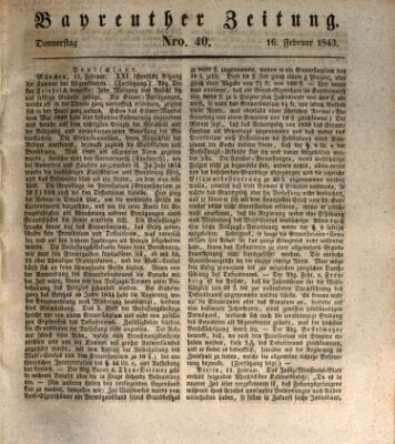 Bayreuther Zeitung Donnerstag 16. Februar 1843