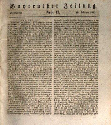 Bayreuther Zeitung Samstag 18. Februar 1843