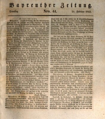 Bayreuther Zeitung Dienstag 21. Februar 1843