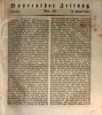 Bayreuther Zeitung Sonntag 26. Februar 1843