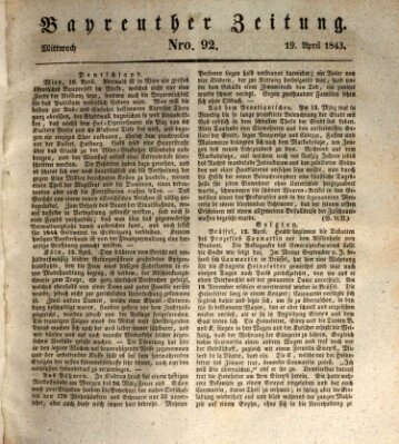 Bayreuther Zeitung Mittwoch 19. April 1843