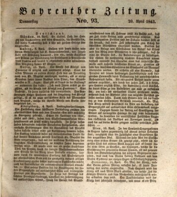 Bayreuther Zeitung Donnerstag 20. April 1843