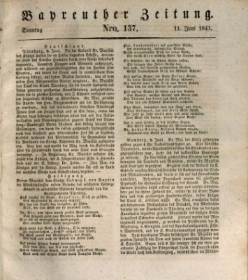 Bayreuther Zeitung Sonntag 11. Juni 1843