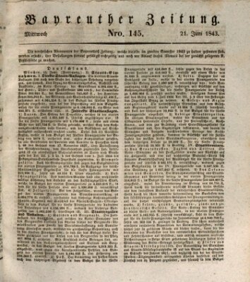 Bayreuther Zeitung Mittwoch 21. Juni 1843