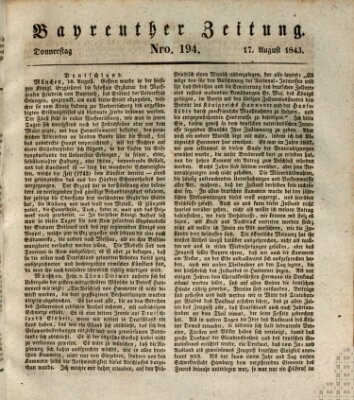 Bayreuther Zeitung Donnerstag 17. August 1843