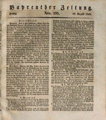 Bayreuther Zeitung Freitag 18. August 1843