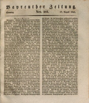 Bayreuther Zeitung Sonntag 27. August 1843