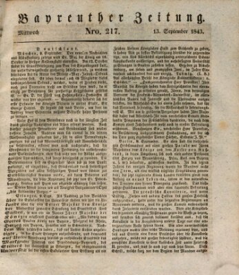 Bayreuther Zeitung Mittwoch 13. September 1843