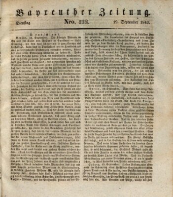 Bayreuther Zeitung Dienstag 19. September 1843