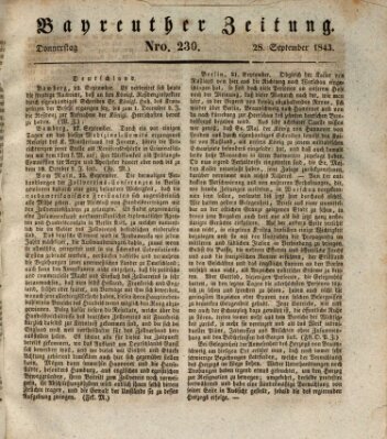 Bayreuther Zeitung Donnerstag 28. September 1843