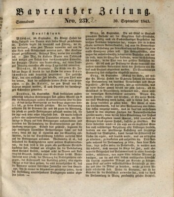 Bayreuther Zeitung Samstag 30. September 1843