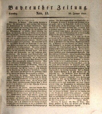 Bayreuther Zeitung Dienstag 16. Januar 1844