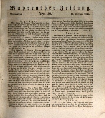 Bayreuther Zeitung Donnerstag 15. Februar 1844